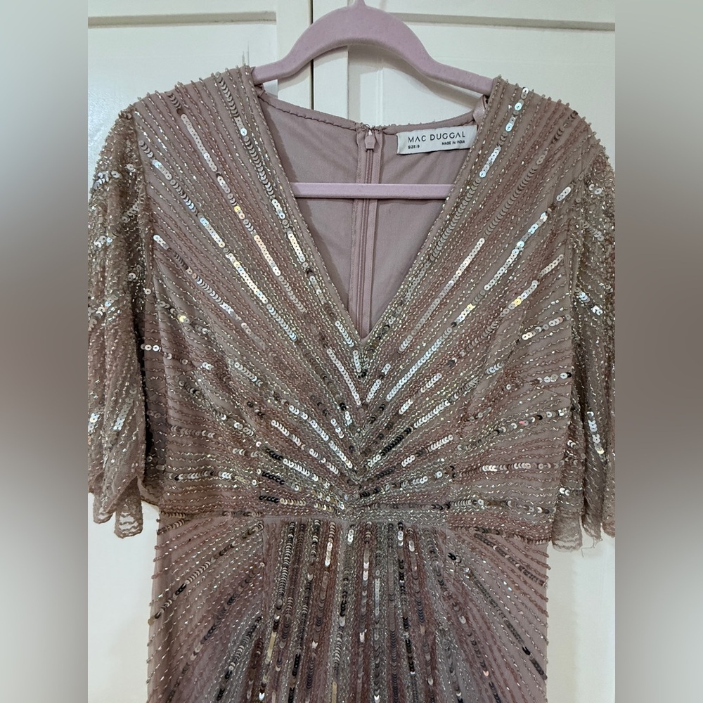 NWT |Mac Duggal 93583 Pink Vintage Rose Sequined V Neck Cape Sleeve Gown Size 8 - Picture 10 of 17